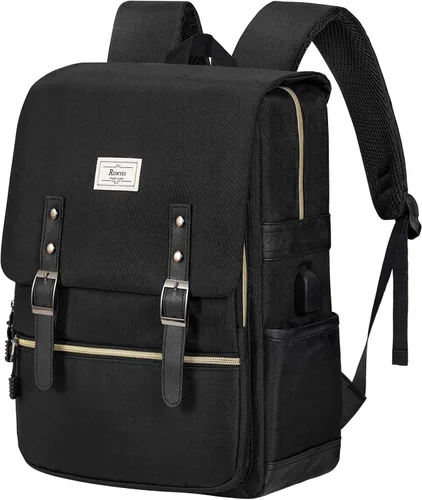 Ronyes - Mochila vintage para laptop para mujeres y hombres, de 15.6 pulgadas, mochila casual de día con puerto de carga USB para trabajo