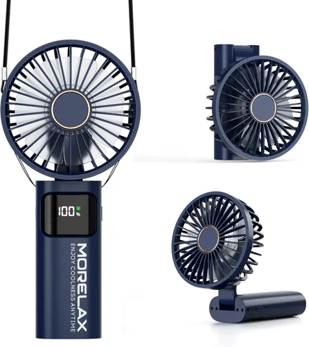 Miniatura 10 de Morelax Portable Fan, Mini Handheld Fan with Power Bank, Cute USB Rechargeable Pocket Fan, Foldable Small Cooling Fan with LED Light, Personal Negro