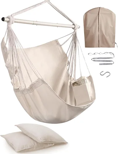 Miniatura 10 de MIZTLI Silla Hamaca con Columpio para Interior para Dormitorio - Máximo 500 Libras - Barra de Acero con Anillos Antideslizantes - Para