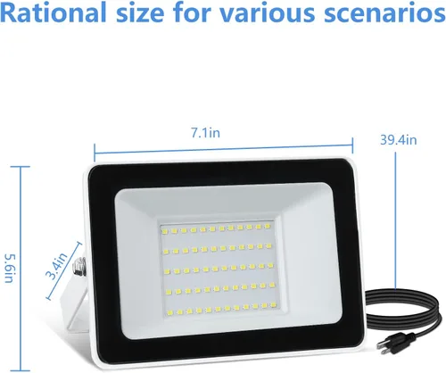 Miniatura 7 de UFOND Luz de inundación LED de 5000 lúmenes con enchufe, reflector impermeable de 50 W para exteriores, luces de seguridad de ángulo de iluminación