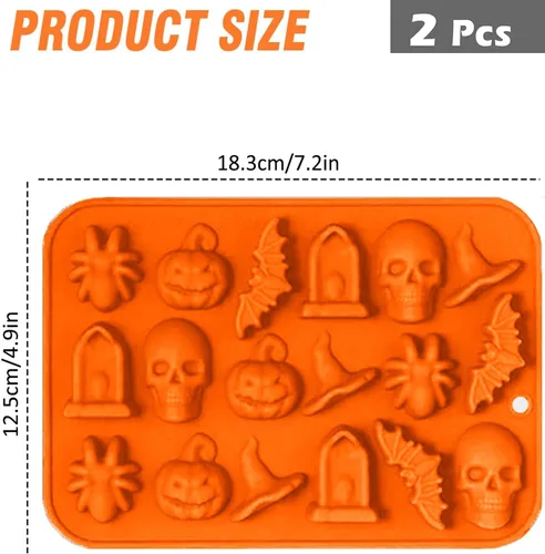 Miniatura 2 de VICDUEKG Molde de chocolate de Halloween, 2 piezas de molde de silicona para hornear de Halloween, calabaza, murciélago, calavera, molde de silicona