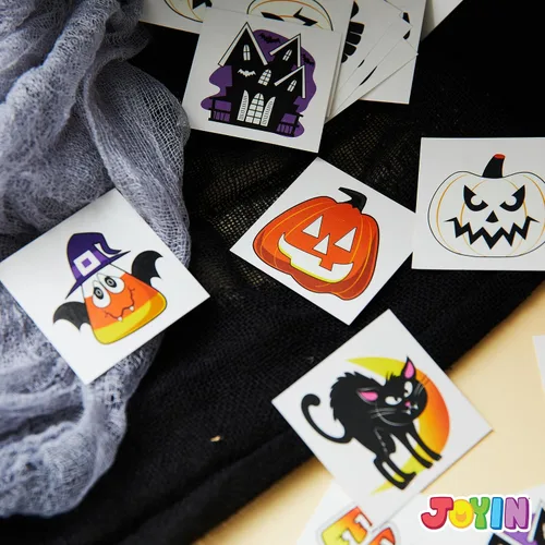Miniatura 5 de JOYIN 144 tatuajes temporales brillantes de Halloween, 12 diseños luminosos de Halloween, calabaza, fantasma, calcomanías de tatuaje para niños
