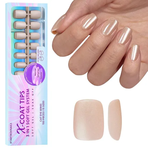 Miniatura 10 de BTArtboxnails XCOATTIPS uñas postizas con punta francesa - Uñas postizas largas cuadradas con base de purpurina rosa, 90 piezas de puntas de uñas