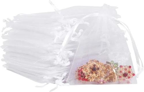 Boshen 100/200 bolsas de organza transparentes para regalos y dulces, bolsas de malla para joyas con cordón al por mayor para detalles de bodas,