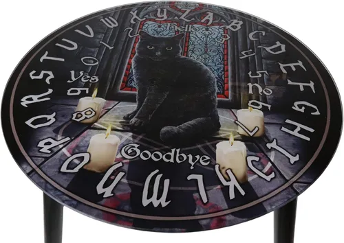 Miniatura 2 de Ebros Occultic Wicca Lisa Parker Sagrado Circle Black Cat Ouija Spirit Board con plancha redonda de 16 pulgadas de alto, mesa auxiliar redonda