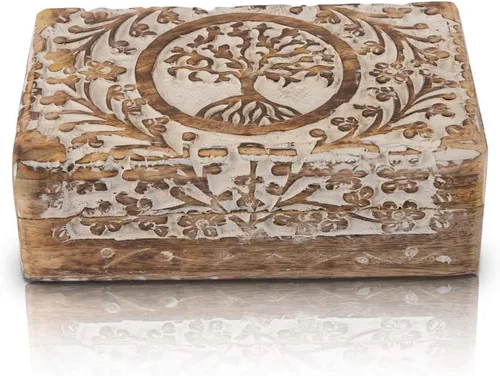 Miniatura 10 de Gran regalo de cumpleaños y inauguración de la casa, joyero de madera decorativo hecho a mano con talla del árbol de la vida, organizador, recuerdo
