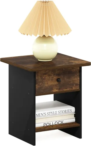 Miniatura 12 de Mesa de noche con cajón Furinno, Madera, Marrón oscuro/Negro