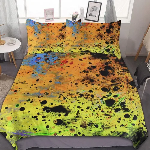 Miniatura 15 de Juego de 3 piezas de edredón neón que brilla en la oscuridad, funda de almohada de microfibra con cremallera para cama matrimonial, Queen
