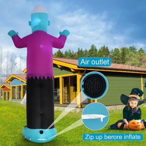 Miniatura 4 de 12 pies de decoración inflable de Halloween para exteriores, esqueleto zombi azul espeluznante con luces LED, decoración inflable para fiestas