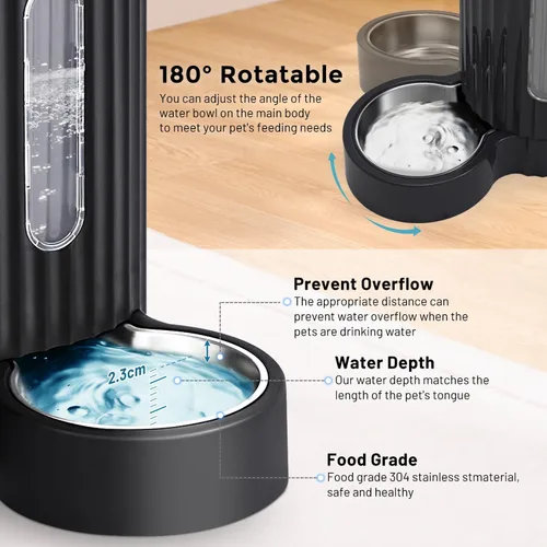 Miniatura 5 de ZOMISIA Alimentador de gravedad para gatos y dispensador de agua con cuencos de acero inoxidable 304, alimentador automático 2 en 1 para gatos
