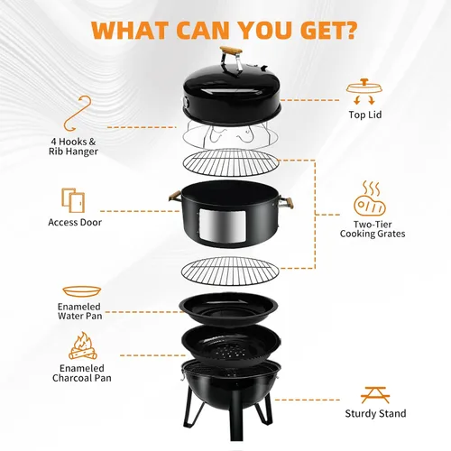 Miniatura 6 de Realcook - Parrilla de carbón para barbacoa y ahumador: Ahumadores verticales de carne de 17 pulgadas de alta resistencia - Juego de parrilla