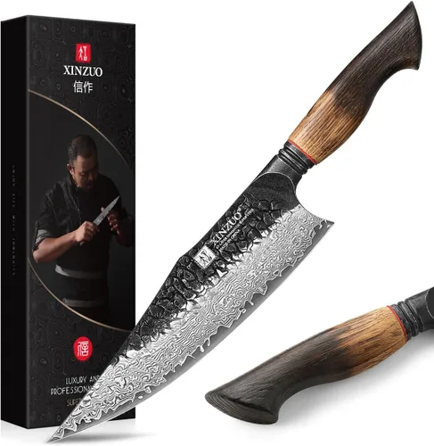 Miniatura 19 de XINZUO Cuchillo Santoku de Damasco Afilado de 7.6 Pulgadas, Cuchillo Profesional de Cocina para Carne de Acero Damasco de 67 Capas para Hogar