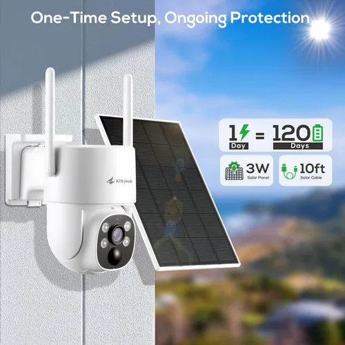 Miniatura 4 de Kittyhok Cámara de seguridad solar inalámbrica sistema exterior 4 cámaras solares 2K bala, 2 cámaras de seguridad solar PT, detección humana