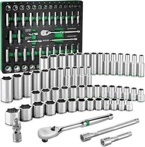 SK Juego de llaves de 3/8" de transmisión con carraca de 160 dientes, 56 piezas, SAE y métricas, acabado SuperKrome, construcción premium CR-V, con
