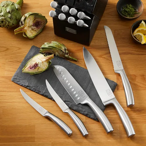 Miniatura 3 de Chicago Cutlery - Juego de cuchillos Malden (16 piezas) con bloque de cocina de madera y afilador incorporado, mangos contorneados y juego de Acero