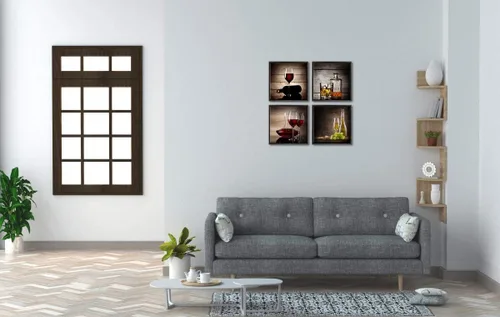 Miniatura 3 de Wieco Art Lienzo enmarcado para pared, diseño moderno de copas de vino tinto, 4 piezas, impresiones abstractas en lienzo, obras de arte