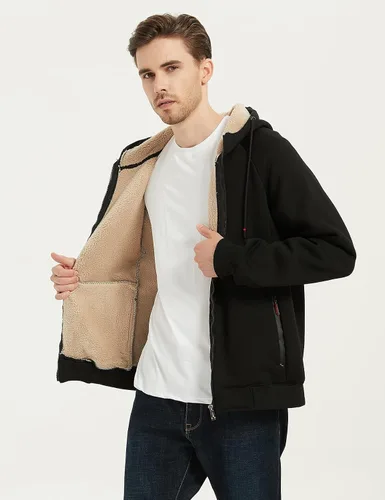 Miniatura 4 de Flygo Sudadera con capucha de forro polar para hombre, cálida con cremallera completa, forro de sherpa, chaqueta de invierno