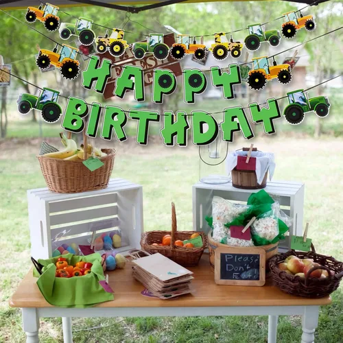Miniatura 5 de SUNBEAUTY Juego de pancartas de feliz cumpleaños de tractor verde con guirnalda de tractor para decoración de fiestas de cumpleaños con temática