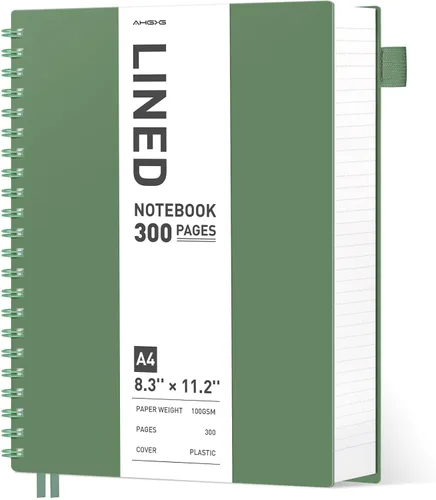 Miniatura 20 de AHGXG Cuaderno espiral rayado para universidad - Cuaderno espiral perforado A4 de 8.5" x 11", 300 páginas con páginas perforadas fáciles de rasgar