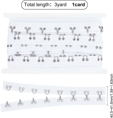 Miniatura 2 de FINGERINSPIRE Cinta de algodón de 3 yardas x 1.6 pulgadas con gancho y ojal, espacio de 1.2 pulgadas/1.2 in, ribete blanco con gancho, cordón