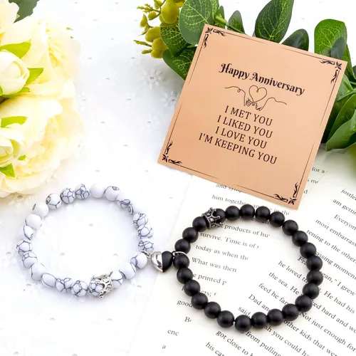 Miniatura 7 de Pulseras de amor a juego para novio y novia, pulseras a juego para parejas, regalos de relación a larga distancia con tarjeta de aniversario