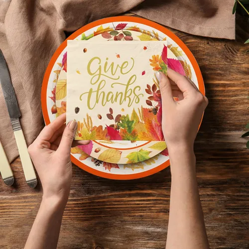 Miniatura 4 de Kit de suministros para fiesta temática de otoño y Acción de Gracias, para servir a 50 personas, vajilla desechable de cosecha de otoño incluye