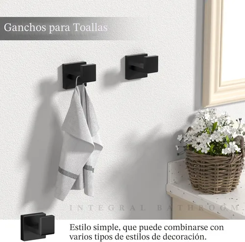 Miniatura 6 de Juego de accesorios de baño negro mate de 10 piezas, juego de barra de toalla de baño de 23.6 pulgadas, juego de hardware de baño de acero