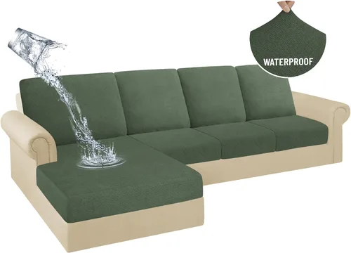 Miniatura 37 de HDCAXKJ Fundas de Cojines para Sofá Seccional 100% Impermeables, 3 Piezas, Forma de L, Funda Seccional Elástica para Chaise, Juego de Fundas