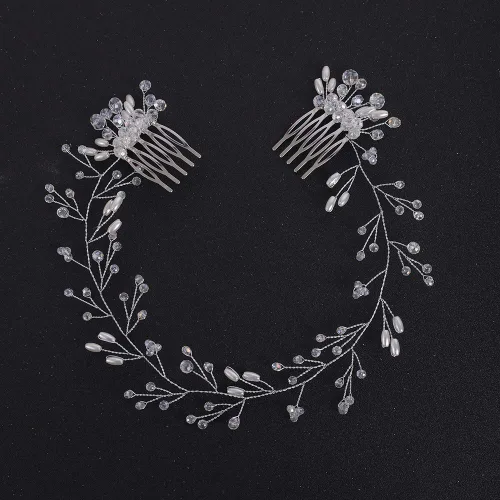 Miniatura 2 de Accesorios para el cabello de novia, juego de aretes de vid de cristal, diadema para boda, peine para el cabello, fiesta de noche, pieza