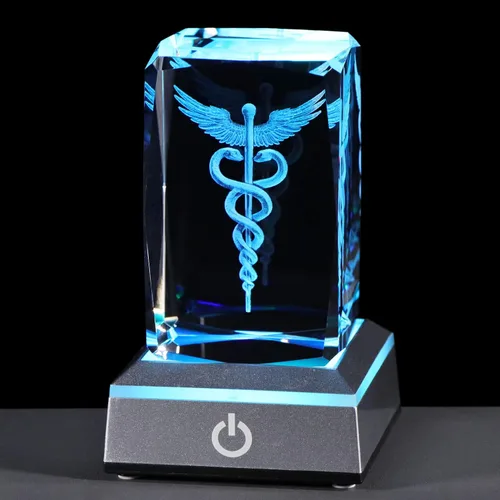 Miniatura 9 de YWHL Figura de Caduceo de Cristal con Grabado Láser 3D para Médicos - Regalos de Apreciación para el Día del Médico para Profesionales Médicos