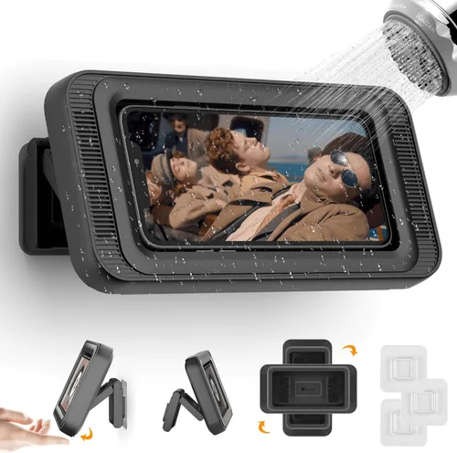Miniatura 9 de Mistriddle Soporte impermeable para teléfono de ducha con rotación de 360°, ángulo ajustable, soporte de teléfono montado en la pared para espejo