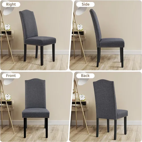 Miniatura 8 de Yaheetech Juego de 2 sillas de comedor tapizadas de tela moderna con patas de madera maciza y adornos de cabeza de clavo para cocina, sala de estar