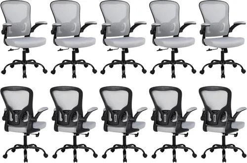 Miniatura 27 de Flysky Juego de 10 sillas ergonómicas de escritorio para oficina en casa, soporte lumbar, silla giratoria de malla transpirable para computadora