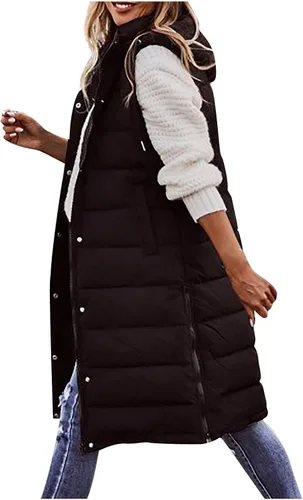 Miniatura 2 de Abrigo de abrigo de abrigo para mujer de otoño e invierno, sin mangas, cárdigan de algodón de longitud media