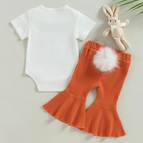 Miniatura 7 de Lamuusaa Traje de Pascua para bebé recién nacido, manga corta, mameluco de conejito para bebé, pantalones acampanados, parte inferior acampanada