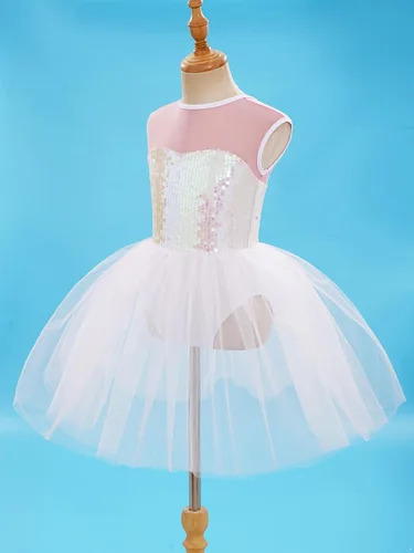 Miniatura 9 de JEATHA Kids Girls Sleeveless Shiny Sequins V-Back Tank Leotard Dress Lyrical Latin Jazz Ballroom Dancewear