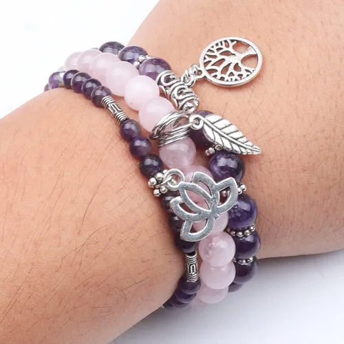 Miniatura 5 de UEUC - Pulseras Reiki, apilables, de piedras curativas, cristales, con dije del árbol de la vida, yoga y hoja de loto, contra la ansiedad