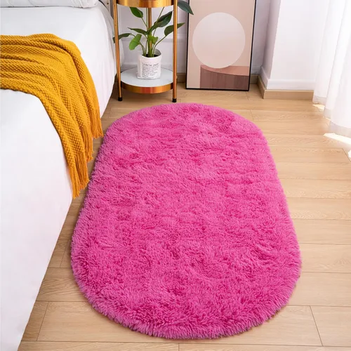 Miniatura 17 de Goideal Alfombra Esponjosa para Dormitorio, Alfombras de Área Ovaladas Pequeñas, Alfombra Shag de Cabecera Azul Marino Claro para Habitación