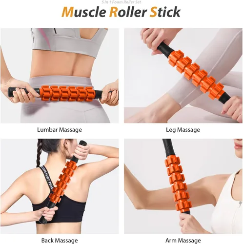 Miniatura 4 de Juego de rodillos de espuma 5 en 1 para masaje muscular de tejido profundo, rodillo de espuma para ejercicio de fitness de punto gatillo, rodillo