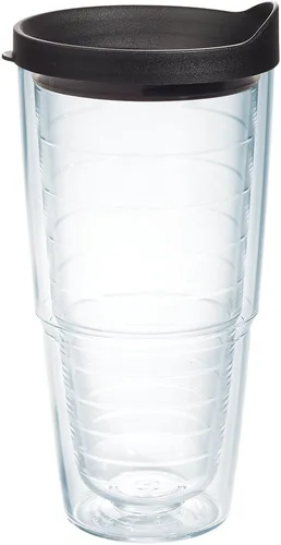 Taza de viaje Tervis de doble pared transparente y colorida con tapa fabricada en Estados Unidos mantiene las bebidas frías y calientes, 24 onzas,