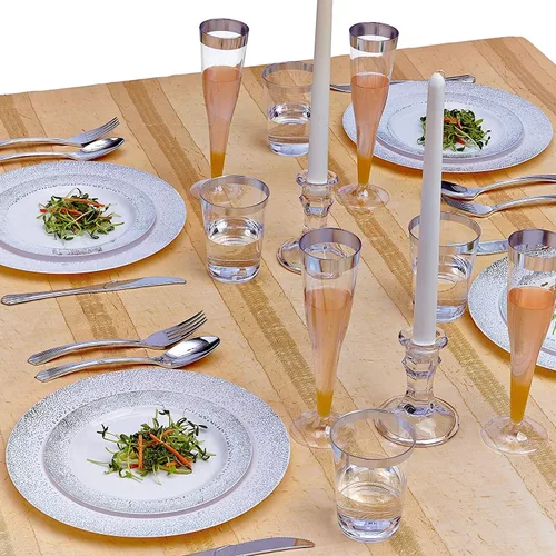 Miniatura 2 de Elegante juego de vajilla desechable de 240 piezas, 120 platos llanos, 120 platos laterales, aspecto de porcelana, para bodas y cenas de lujo