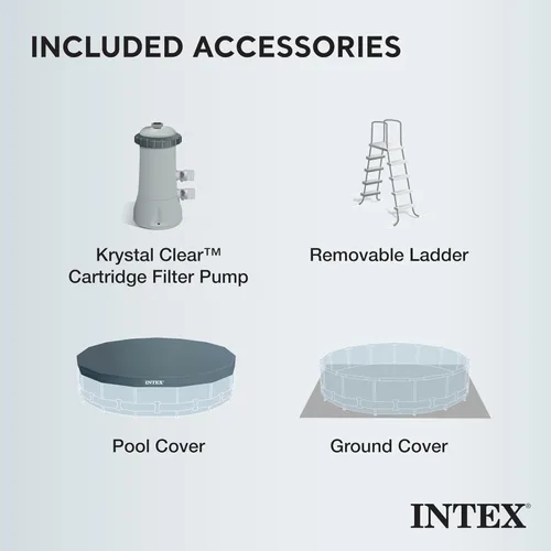 Miniatura 3 de Intex Juego de piscina con marco prisma de 15 x 48 pulgadas sobre el suelo con bomba de filtro, escalera, cubierta de piscina y kit de limpieza