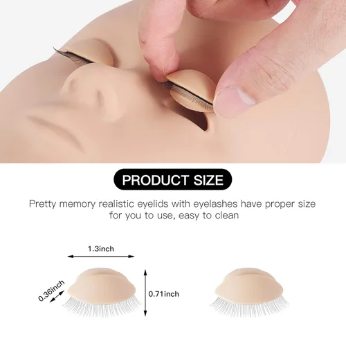 Miniatura 2 de Pretty memory Cabeza de maniquí de pestañas con 2 pares de párpados de práctica extraíbles, cabeza de maniquí de pestañas realista, suministros