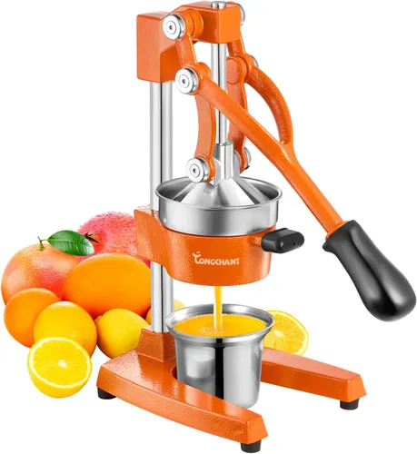 Miniatura 10 de TONGCHANT Exprimidor de hierro fundido, prensa de cítricos resistente de 19 pulgadas de alto con doble patrón Exprimidor manual para naranja limón