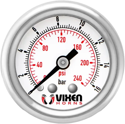 Miniatura 6 de Vixen Horns: Sistema de tanque de bocina de tren/aire de 0.5 galones (2 litros) con 5 puertos/kit, 115 PSI con manómetro, interruptor de presión