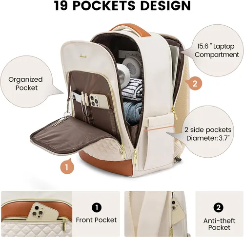 Miniatura 3 de LOVEVOOK Mochila acolchada para laptop para mujer, mochila de viaje con cremallera antirrobo de 15.6 pulgadas, bolsa de computadora para el trabajo