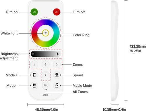 Miniatura 2 de BTF-LIGHTING RB3 2.4G Mando a distancia inalámbrico táctil RF para tira de luces LED RGB RGBW de persecución SPI, control de 4 zonas compatible
