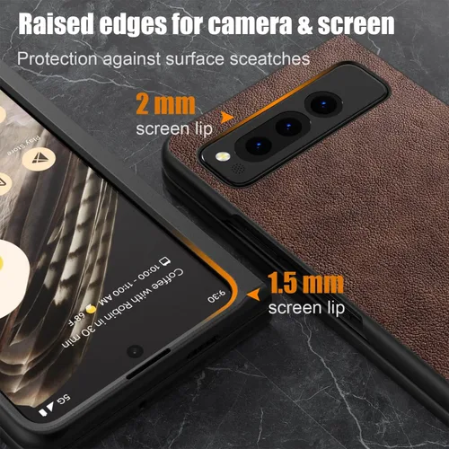 Miniatura 2 de Funda para Google Pixel Fold de cuero de alta calidad, diseño retro, funda protectora completa para Google Pixel Fold 5G (café)