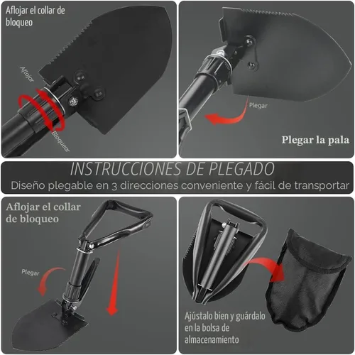 Miniatura 7 de Pala de excavación, 18.5 pulgadas, ligera, para acampar, portátil, de acero de alto carbono, plegable, mini palas para acampar al aire libre, Negro