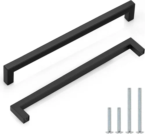 Miniatura 30 de Probrico - Paquete de 5 tiradores de gabinete de barra negro mate, con agujeros de 2.5 pulgadas, tiradores cuadrados de cajón de alacena de acero